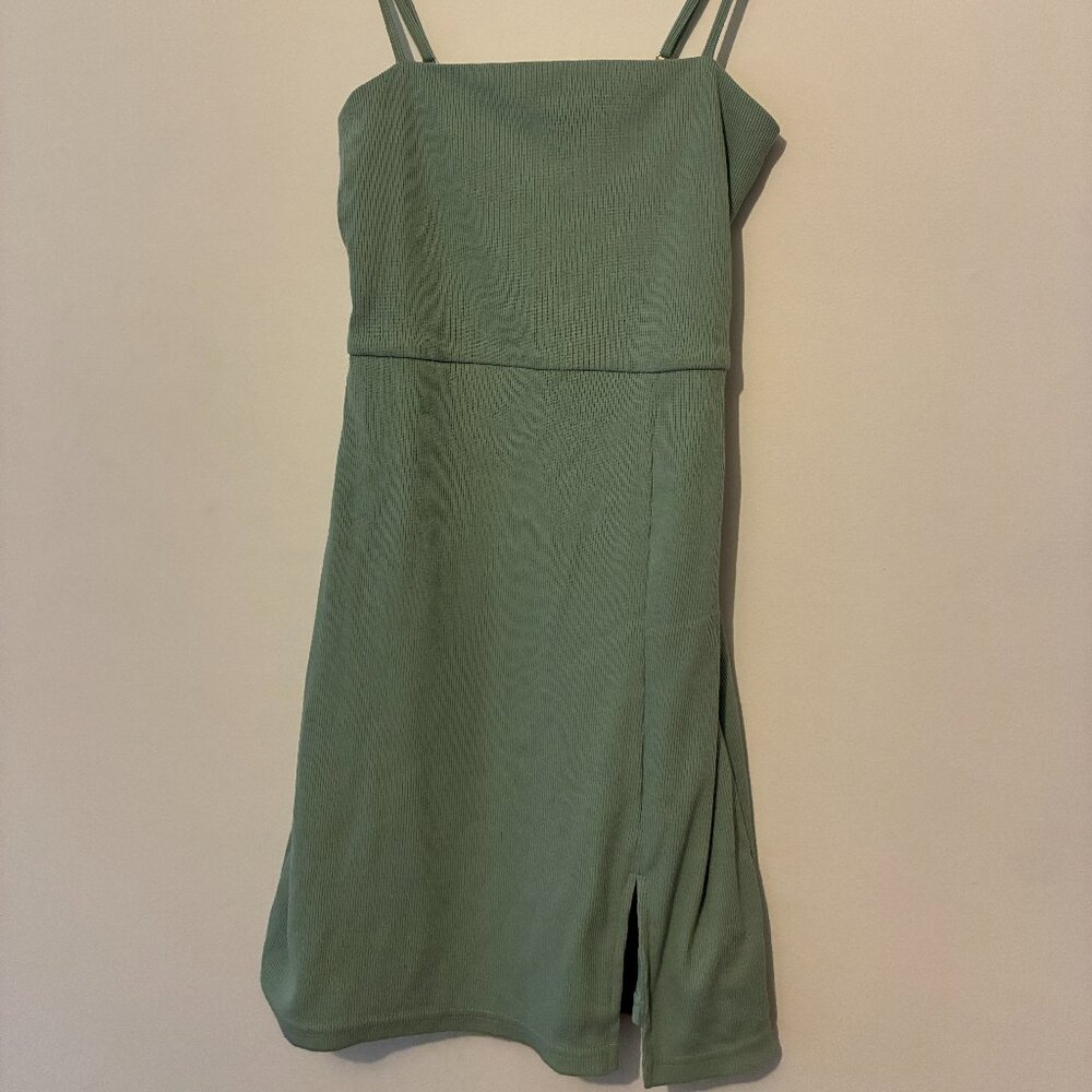 Showpo Women's Island Babe Ribbed Knit Bodycon Mini Dress SAGE GREEN Size US 2